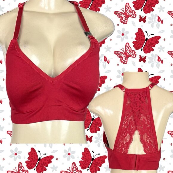Torrid 1/XL Red Wireless Lightly Padded Lace Racerback Adjustable Strap Bralette - Picture 1 of 6
